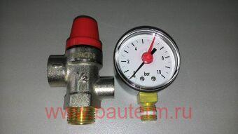 Клапан предохранительный с манометром ProFactor г/ш 1/2" (2,5 bar) (1/54)