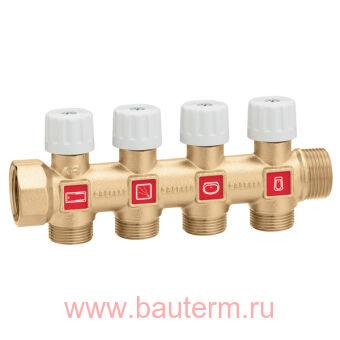Коллектор 3/4" х 5 вых*1/2" с запорными вентилями для воды и отопления CALEFFI