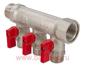 Коллектор нар.резьба 3 вых.1"х1/2"с отсекающими кранами VALTEC