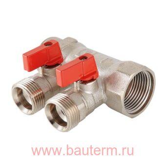 Коллектор с отсекающими кранами 1"х2 вых. EUROCONUS 3/4" VALTEC