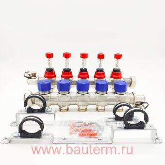 Коллектор в сборе на 6 выходов 1"х 3/4"ЕК, с расходомерами MVI