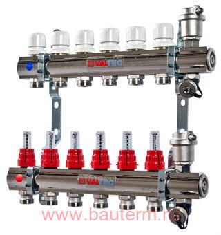Коллекторная группа со встр. расх. в сборе, 1"х8 вых. Евроконус 3/4" VALTEC