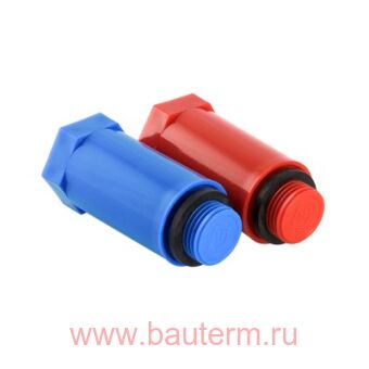 Комплект длинных полипропиленовых пробок с резьбой 1/2" (красная + синяя), VALTEC