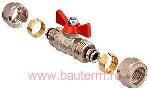 Кран шаровый под обжим, 16мм (бабочка), VALTEC