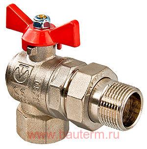 Кран шаровый угловой со сгоном (с американкой) вн-нар 1" (бабочка), VALTEC