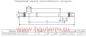 Теплообменник трубчатый ГВС 24 кВт 5/45С 0.52м3/ч 1,44м нерж РУСПОТОК