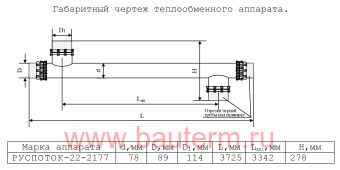 Теплообменник трубчатый отопления 184 кВт 60/80С 8.1м3/ч 3,72м нерж РУСПОТОК