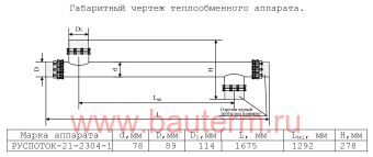 Теплообменник трубчатый ГВС 153 кВт 5/60С 2.41м3/ч 1,67м нерж РУСПОТОК