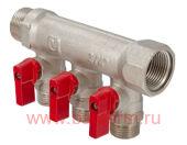 Коллектор нар.резьба 3 вых.3/4"х1/2"с отсекающими кранами VALTEC