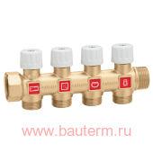 Коллектор 3/4" х 4 вых*1/2" с запорными вентилями для воды и отопления CALEFFI