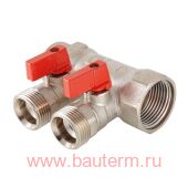 Коллектор с отсекающими кранами 1"х2 вых. EUROCONUS 3/4" VALTEC