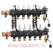 Коллектор в cборе 1" с т/р вентил. и расходом. 12х3/4", Caleffi, технополимер