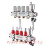 Коллекторная группа НЕРЖ со встр. расх. в сборе, 1"х3 вых. Евроконус 3/4" VALTEC
