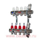 Коллекторная группа со встр. расх. в сборе, 1"х3 вых. Евроконус 3/4" VALTEC