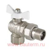 Кран шаровый угловой со сгоном (с американкой) вн-нар 1/2" (белая рукоятка бабочка), VALTEC