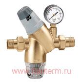 Редуктор давления с блочным картриджем 25 атм бронз. 3/4" с манометром и фильтром CALEFFI